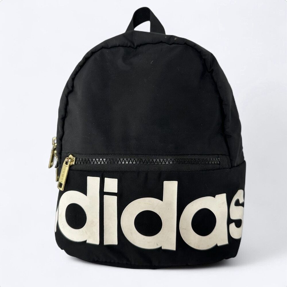 Adidas Linear Mini Backpack Spellout Black White Travel Bag Sporty Purse